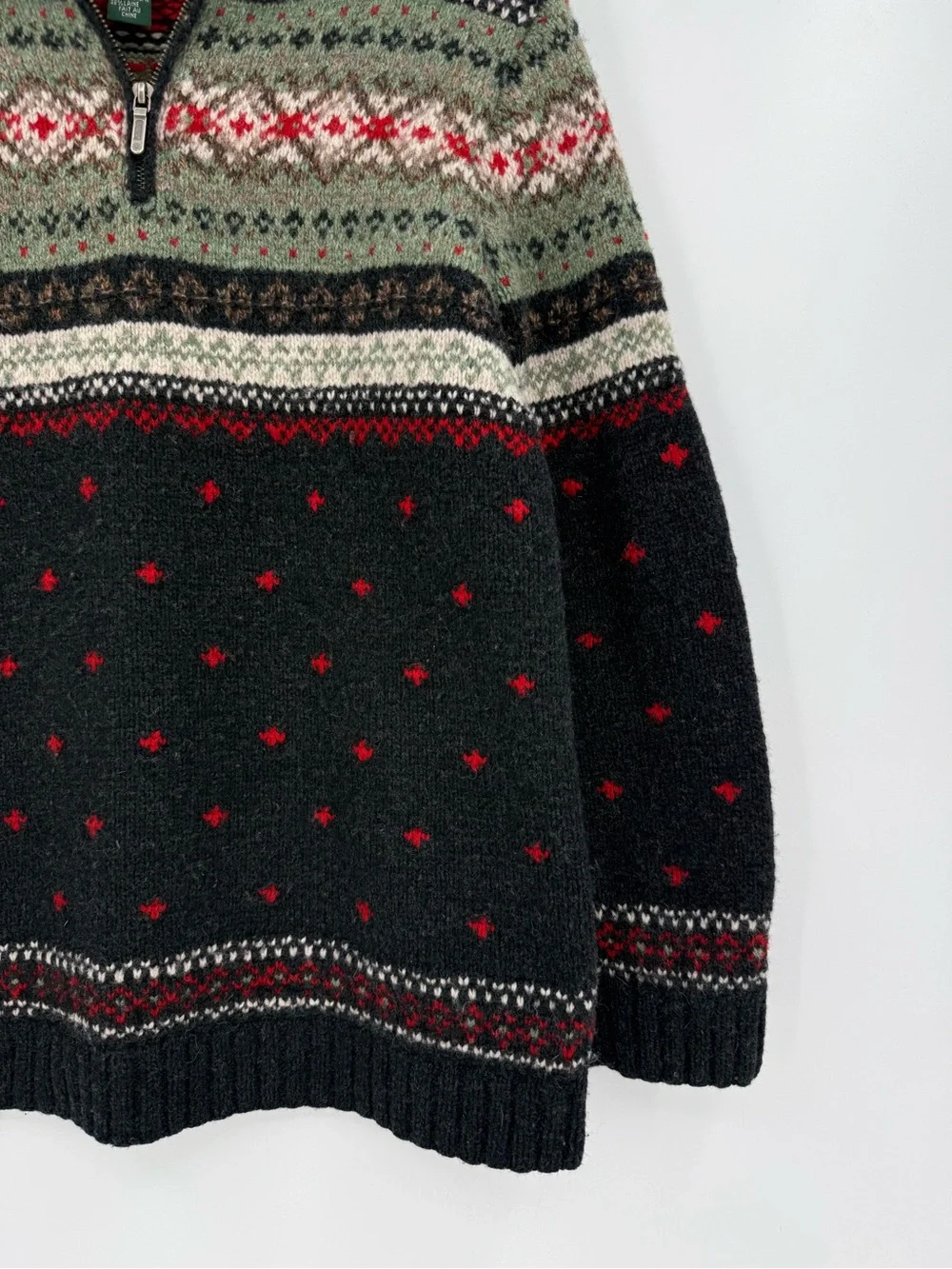 Ralph Lauren Lambswool Nordic Fair Isle Quarter Zip Hand Knit Sweater Size S
